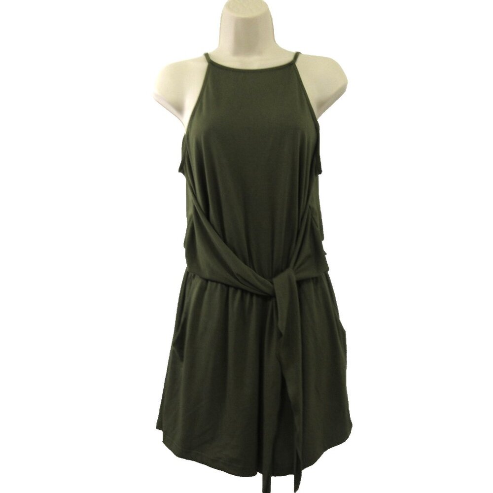 Zesica Womens Jumpsuit Size Small Green Short Romper Front Tie Halter Sleeveless